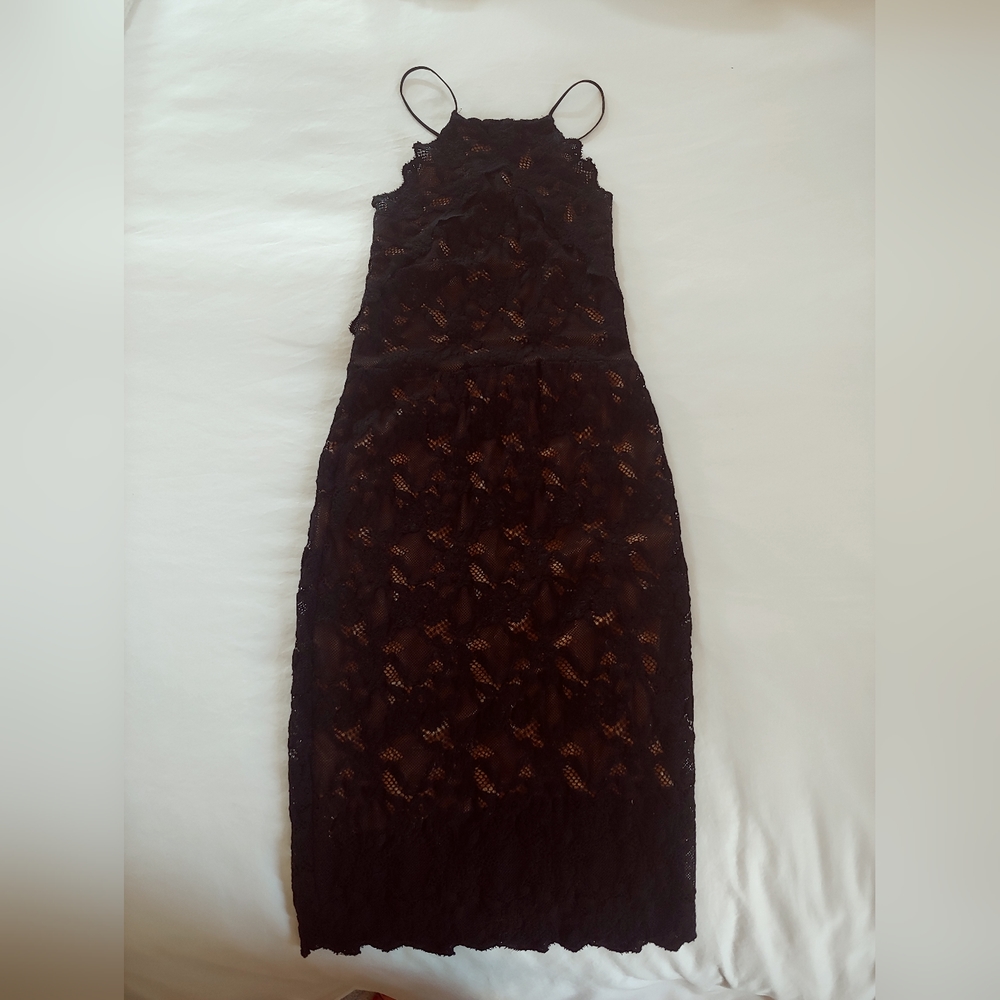 Nightcap Black French Lace Halter Dress